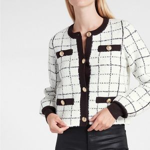 Plaid Novelty Button Sweater Jacket NWT